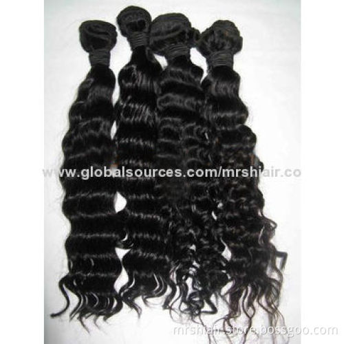 Jet black color curly wavy weft Malaysian Remy hair extensions